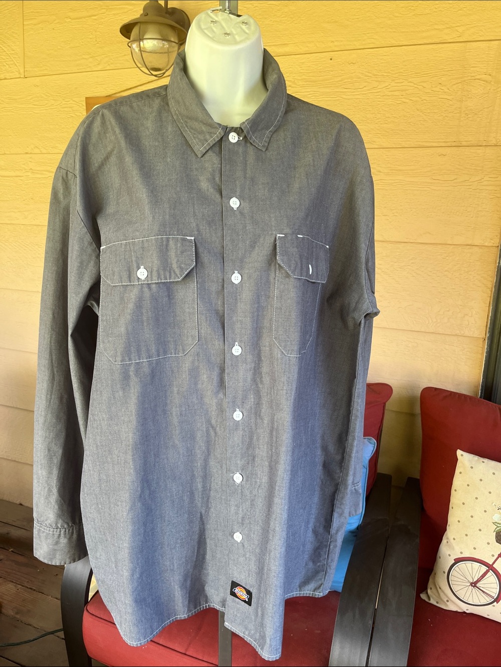 Dickies EUC Men's Gray Button-Down Work Shirt - Long Sleeve Sz L